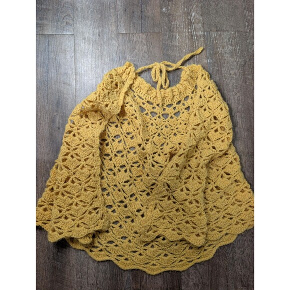 Vintage Yellow Crochet Knit Shawl Wrap - Picture 16 of 16
